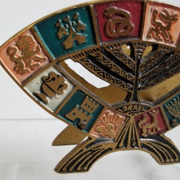 Brass Jewish Judaic Holder Paper Letter Foil Napkin 12 Tribes Israel Shabbot 4x6 - Picture 3 of 11